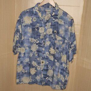 Breakwater Blue White Floral Silky Button Down Large